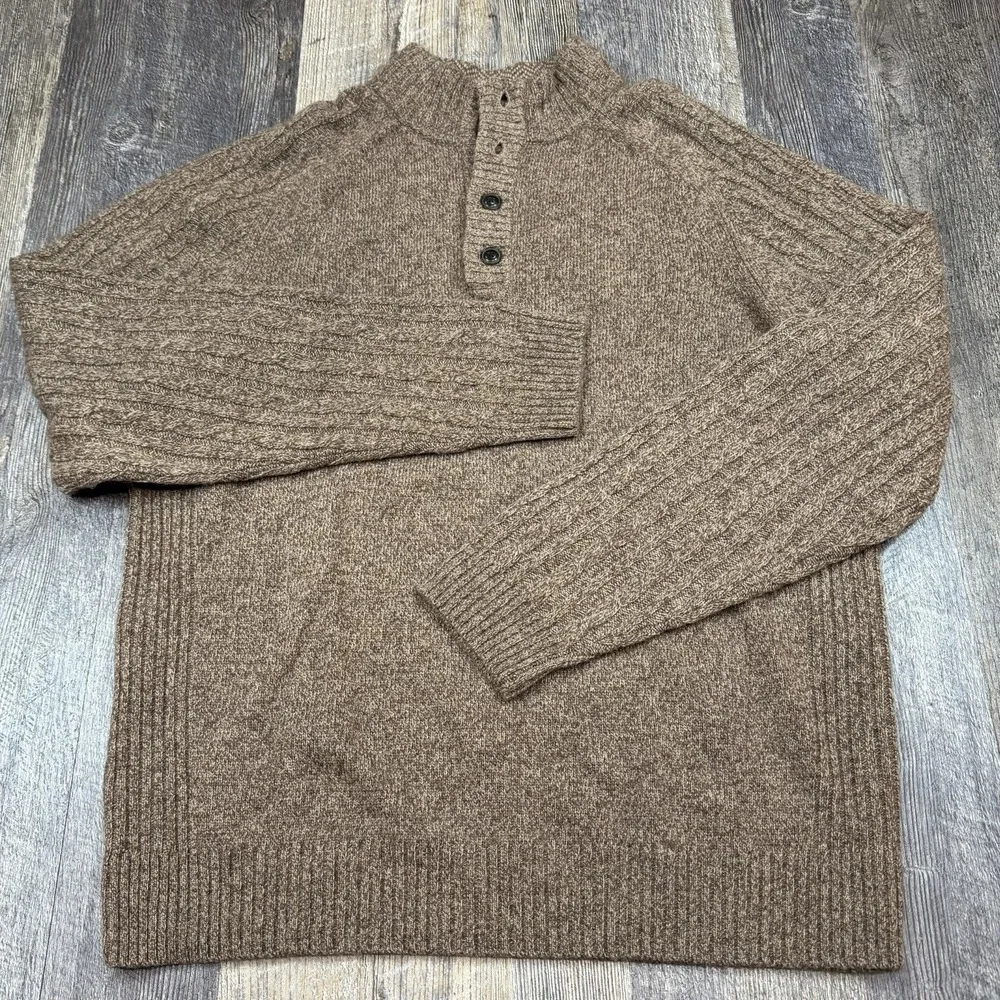 Jos A Bank 1905 Men's XL‎ Brown Wool Blend Henley Sweater Mock Neck Cable Knit